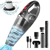 URAQT Aspirador de Mano, 32000rpm 4 en 1 Mano Aspirador de Coche, Seco y Húmedo con Luz LED y Filtro HEPA, 120W 10000Pa Potente Aspirador Recargable USB, para Coches, Oficinas y Hogares