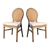 EME Juego de 2 Sillas Luis XVI de Estilo Clásicas Sillas con Asiento Acolchado y Respaldo Medallón de Rejilla de Ratán Ideal para Salón Comedor o Dormitorio Elegante Estilo Francés