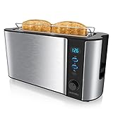 arendo - Tostadora 2 rebanadas con Ranuras largas - 1000 W - 6 Niveles - Pantalla indicadora - Descongelación y Calentamiento - Soporte panecillos - Bandeja de Migas - Doble Pared - Acero Inoxidable