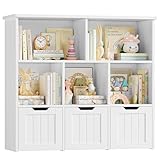 FOREHILL Mueble Almacenaje Juguetes, Mueble Juguetes Organizador, Estanteria Montessori, Estanteria Infantil, Libreria Montessori Infantil, con Ruedas, para Salón, 100x33x89,5cm (Blanco)
