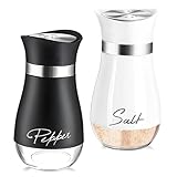 katmerio Juego de 2 saleros y pimenteros, base de cristal de 120 ml, pequeño, con tapa de acero inoxidable, accesorios de cocina para casa, cocina, restaurante, mesa de comedor (negro, blanco)