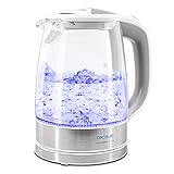 Cecotec Hervidor de Agua Eléctrico ThermoSense 350 Clear. 1,7 litros, Libre de BPA, 2200 W de Potencia, Base 360º, Filtro Antical, Doble Sistema de Seguridad, Vidrio Borosilicato