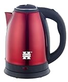 Herzberg HG5011-RD, Hervidor eléctrico de 1.8L sin Cable en Acero Inoxidable Rojo, Potencia de 1500W, Base 360°, diseño Elegante, Nivel de llenado Exterior, Seguridad y Filtro de partículas.