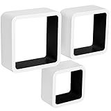 WOLTU Estante de Pared Estantería Cubo Madera Estante Decorativo Conjunto de 3 Estante Colgante Retro Negro/Blanco RG9236sz