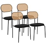 IDMarket - Juego de 4 sillas vintage Clotilde de metal negro y respaldo canning para comedor