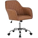 Yaheetech Silla de Oficina Altura Ajustable Silla Ergonomica de Escritorio Silla Cuero PU Carga MAX 136 KG Marrón