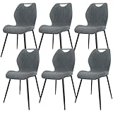 JIJIAN Pack de 6 Sillas de Comedor, Sillas de Cocina, Silla Tapizada, Silla de Salón, Respaldo de Tela y Patas de Metal, Gris