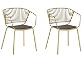Beliani Conjunto de 2 sillas de Comedor diseño de Alambre Metal Dorado Piel sintética cojín de Asiento Negro Estilo Industrial Glam Rigby