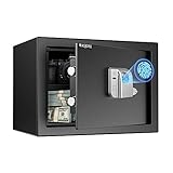WASJOYE Caja Fuerte para Huellas Dactilares, Biométrico Caja de Seguridad Convencionale para el Hogar con Llaves, Electrónica Automática con Identificación de Dedos para la Oficina Hotel 19L