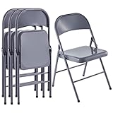 LeChamp 4 sillas plegables para interiores, marco de metal fuerte, sillas de comedor plegables, sillas de oficina, sillas de escritorio, sillas de acero montadas con silla de triple refuerzo, color