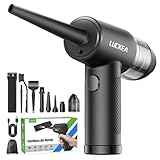 LUCKEA Aire Comprimido Limpieza PC Soplador de Aire - 3 Velocidades Aspirador Soplador de Mano Potente, 6000mAh, 3 Cepillos Antiestáticos, Air Duster Soplador Aspirador Portatil para Coche Oficina