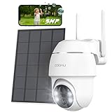 COOAU 5MP Cámara Vigilancia Exterior con Panel Solar 4dBi Cámara Vigilancia WiFi Exterior 2.4Ghz con 4 Focos, Cámara de Seguridad con Compresión de Vídeo H.265 Almacenamiento en la Nube Blanco