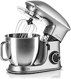 ZEEGMA ZE-PLANEET CHEF, Robot de cocina multifunción, Amasadora, 2200 W, con Cuenco de Acero Inoxidable de 6.5 L, 7 velocidades, Incluye Juego de 3 Piezas de Pastelería (Grey)