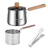 Pot de filtro de aceite de acero inoxidable con colador, mini maceta de 2.5 litros con canasta, tapa, pinzas y mango anti-escaladrones, olla freidora japonesa para hogar, papas fritas, papas fritas,