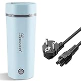 Hervidor eléctrico de agua de viaje, mini taza de calentamiento portátil de 450 ml, mini taza térmica de 3 en 1 304 revestimiento interior de acero inoxidable, apagado automático(Azul)