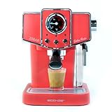 ECODE® Cafetera Express con 20 Bares de Presión y 1050 W, Vaporizador, Deposito de 1.5L, Calientatazas, Termometro, Brazo Doble Salida, Dosificador con Prensador, Mono/Doble dosis - Delice Rosso
