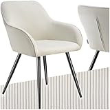 TecTake® Sillas de Comedor, Silla Acolchada con Tejido de Pana, Respaldo Continuo, Patas de Acero Robustas, Muebles Comedor, Sillas Comedor Modernas, Silla Comedor Nordica - 1 Silla Crema/Negro