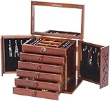 JNQLLDS Joyero Organizador de Joyas, Caja de Madera para Guardar Joyas, con Cerradura, para Guardar Pulseras, Collares, Pendientes y Anillos