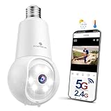 SYMYNELEC 5GHz/2.4GHz Cámara de Bombilla Vigilancia WiFi Exterior 3K 5MP, Camara de Seguridad Inalámbrica 360°con Seguimiento Humano, Visión Nocturna a Color, Audio Bidireccional, Compatible Alexa