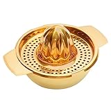 Snailhouse Exprimidor de limón, acero inoxidable, metal, cítricos, naranja, lima, zumo, frutas, exprimidor manual con colador y cuenco, dorado