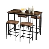 ReseeZac Juego de mesa de comedor de 5 piezas, juego de mesa de comedor, mesa de comedor con 4 taburetes de bar acolchados, juego de mesa de comedor y comedor, mesa de comedor y silla para 4, marco de