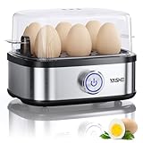 YASHE Cocedor de Huevos, 400 W Cocedor huevos multifuncional, 6 huevos fáciles de pelar, huevos blandos, medianos, duros, pochados, fabricante de tortillas, vaporera, zumbador, luz indicadora