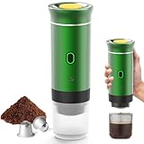 Máquina de café multicápsulas, 3 en 1 cafetera expreso, 4 a 6 minutos de auto-elevación, cápsulas pequeñas, grandes cápsulas, café molido, cafetería portátil para oficina, hogar, coche (verde)