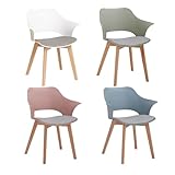 JZGORC Juego de 4 Sillas de Comedor Modernas, Silla de Comedor de Estilo Nórdico con Reposabrazos, Patas de Haya, Silla de Cocina Tapizada a Cuadros de Lino - Blanco+ Rosa + Verde Claro + Azul Claro