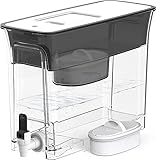 Waterdrop Dispensador delgado de filtro de agua de 35 tazas, gran capacidad, 200 galones de larga duración, 5 veces de vida, reduce el cloro, PFOA/PFOS y más, sin BPA, negro (con 1 filtro)