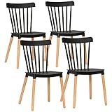 HOMCOM Juego de 4 Sillas de Comedor Estilo Nórdico Sillas de Cocina con Respaldo Alto Asiento de Polipropileno y Patas de Madera de Haya Carga 120 kg 48x52,5x83 cm Negro