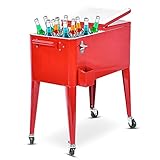 COSTWAY Carrito Nevera 76L Carro Portátil para Bebidas y Hielo con Ruedas, Sacacorchos (Rojo- sin Estante)