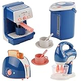 Electrodomesticos Cocina Juguetes, Comida de Juguete para Cocinita, Accesorios Cocina Infantil, Cafetera Batidora Hervidor Tostadora con Luces y Sonidos Realistas, Juego de Roles para Niños Niñas