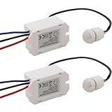 Greluma 2Pcs Interruptor de sensor de infrarrojos,Mini detector de movimiento por infrarrojos para instalación en interiores,Detector de movimiento incorporado de 220V,Rango de detección de 8 m a 360°