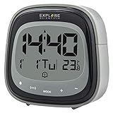 EXPLORE SCIENTIFIC RDC-3006-Reloj Despertador, Touch Key, Temperatura Interior, Radio controlado, Calendario, Control tactil, Alarma Dual, Pantalla LCD retroiluminada, Color Negro, Language Code 2