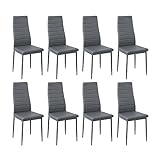 buybyroom Juego de 8 sillas de comedor de metal, silla de comedor, cómoda silla tapizada, gris