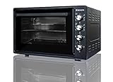 BEHOME Horno Eléctrico de Sobremesa 70 L, con Asador, autolimpiante, temperatura hasta 320°C, doble acristalamiento, 2 bandejas de horno y 1 grill, esmaltado negro