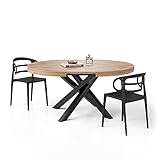 MOBILI FIVER, Mesa Redonda Extensible Emma 120-160 cm en Color Madera rústica con Patas Cruzadas Negras, para 4-6 Personas, Mesa Extensible de Comedor, Mesa Cocina, Salon, Made In Italy