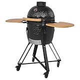 COOKFIRE – Barbacoa carbon Kamado Ø 45 cm – BBQ Grill Japonesa – Barbacoa con Termómetro y Asas de Bamboo - Barbacoa carbon portátil – Barbacoa cerámica Kamado – Mini Parrilla de Carbón (Negro)