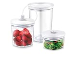 CASO Kit de recipiente de vacío con 3 recipientes para alimentos |3 tamaños: 700 ml, 1200 ml, 1800 ml para CASO envasadoras al vacío | apto para lavavajillas, sin BPA, recipiente de vidrio