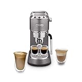 De'Longhi Dedica Arte EC885.GY, Máquina de Café Tradicional de Bomba, Máquina de Café Manual, Varilla de Vapor My LatteArt, Diseño Compacto de 15 cm de Ancho, Apto para Tazas de hasta 13 cm, Gris