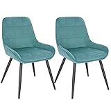 WOLTU 2X Sillas de Comedor, Silla Ergonómica con Respaldo, Silla de Terciopelo en Estructura Metal, Sillas para Dormitorio, Salón, Comedor y Cocina, Turquesa, BH331ts-2