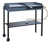 Barbacoa de Gas y Carbón Portátil con Plancha de Acero Inoxidable y Parrilla con Cincado Homologado | Asador de Doble Altura para Exterior 1145x980x485 mms | Incluye Paellero, Regulador y Manguera.