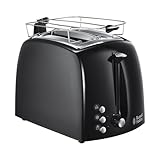 Russell Hobbs Tostadora Textures Plus - 2 Ranuras Cortas y Anchas, Tostador para 2 Rebanadas, Bandeja Recogemigas, Calientapanecillos, Función Cancelar y Descongelar, Negro - 22601-56