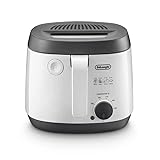 De'Longhi FS3061 Freidora con cesta extraíble y lavable en lavavajillas, antiadherente, termostato ajustable, diseño compacto, capacidad 2,3 L, 1800 W, blanco/gris