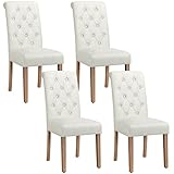 Yaheetech Set de 4 Piezas Silla de Comedor Clásico Patas de Madera Tapizadas en Beige Ergonómicas y Robustas