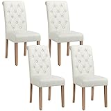 Yaheetech Set de 4 Piezas Silla de Comedor Silla con Patas de Madera Tapizada Silla para Cocina Silla de Salón Beige