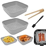 ZOCONE 2 Piezas Olla de Silicona para Freidora de Aire, 20.8cm Olla para Freidora de Aire Cuadrada de Gris Plegable Cesta de Silicona Freidora Aire Reutilizable Molde Freidora de Aire para Horno