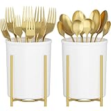 Lifewit Organizador de cubiertos 2 Piezas con Soporte de Metal Dorado, Portacubiertos para Bandeja de Cocina, Cesta de Plástico para Cubiertos Tenedores, Portacubiertos de Cocina Camping/Fiestas