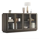 BELLEZE Aparador buffet gabinete, moderno tablero de cristal de madera con almacenamiento, mesa de consola para cocina, comedor, sala de estar, pasillo o entrada - Brixston (marrón)