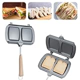 Garqitwan Sandwichera Tostadora, Sandwichera De Doble Cara, Sartén Antiadherente con Asas, Sandwichera Desmontable para Parrilla De Gofres, Sandwichera Exterior para Fuego Abierto